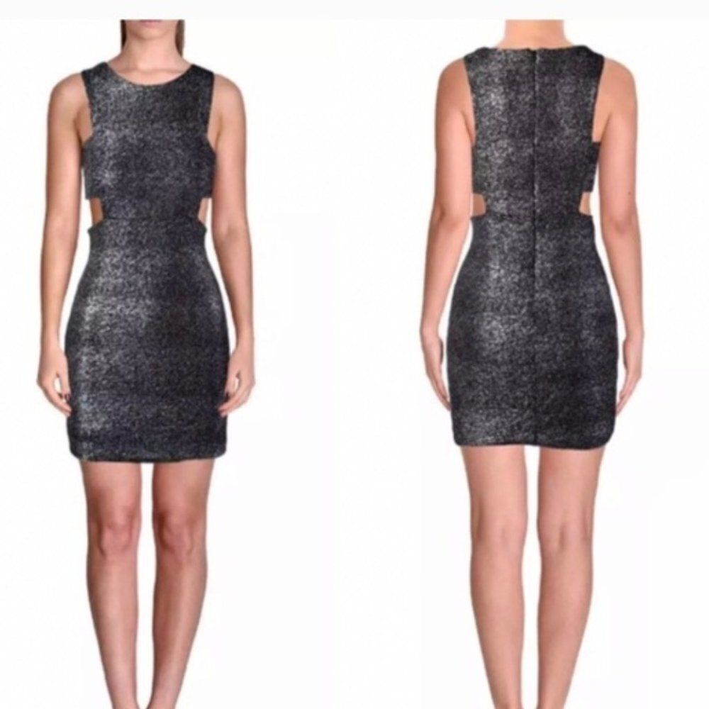 Aqua Black Silver Sparkle Cutout Dress Size XS